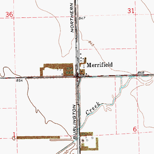 Topographic Map of Merrifield, ND