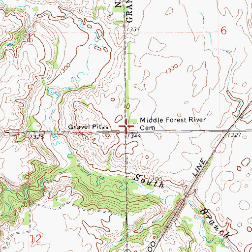 Topographic Map of Middle Forest River Cemetery, ND