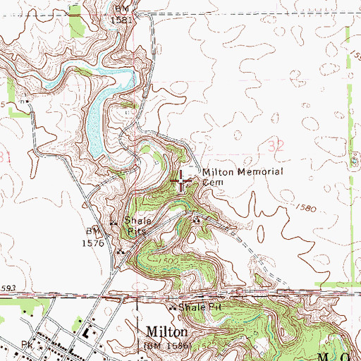 Topographic Map of Milton Memorial Cemetery, ND