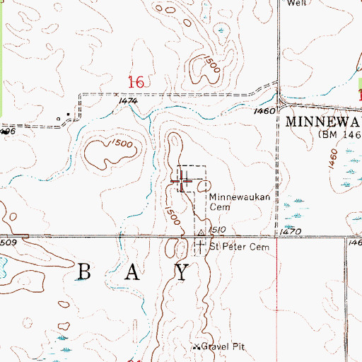 Topographic Map of Minnewaukan Cemetery, ND