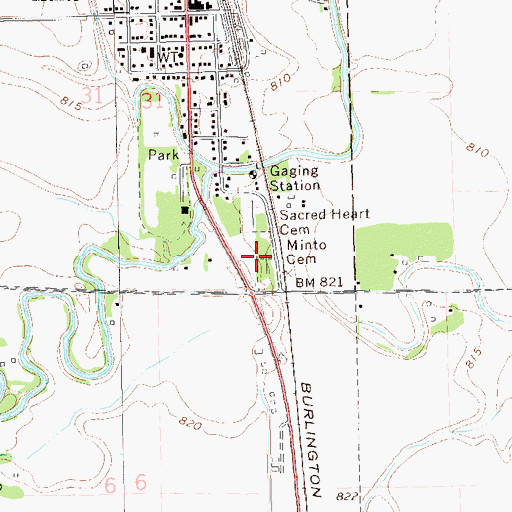 Topographic Map of Minto Cemetery, ND