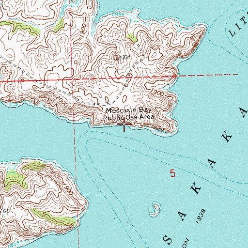 Topographic Map of Moccasin Bay Public Use Area, ND