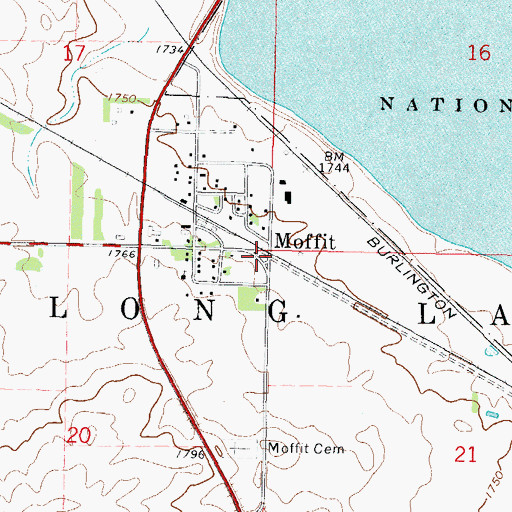 Topographic Map of Moffit, ND