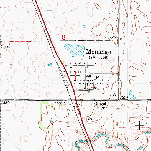 Topographic Map of Monango, ND