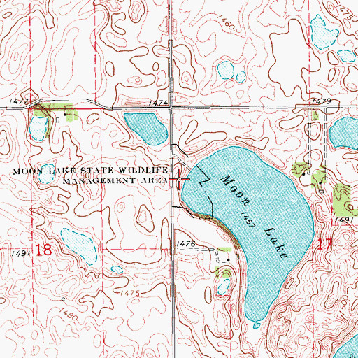 Topographic Map of Moon Lake State Wildlife Management Area, ND