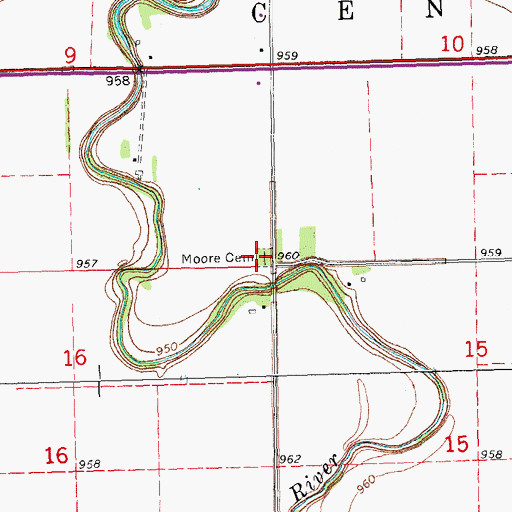 Topographic Map of Moore Cemetery, ND