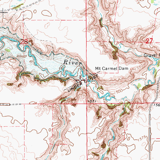 Topographic Map of Mount Carmel Dam, ND