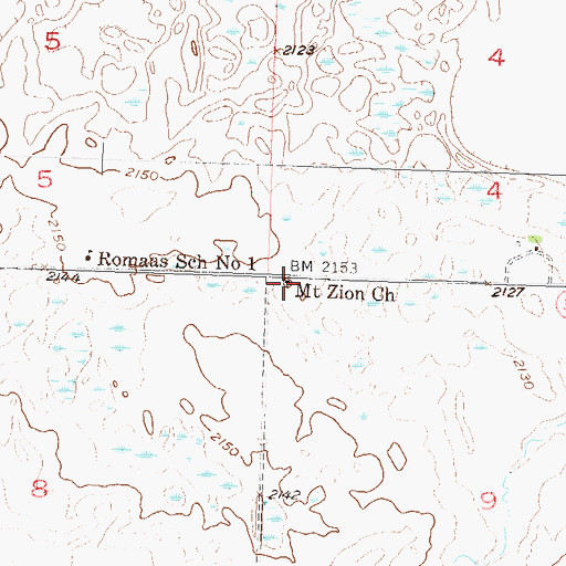 Topographic Map of Mount Zion Church, ND