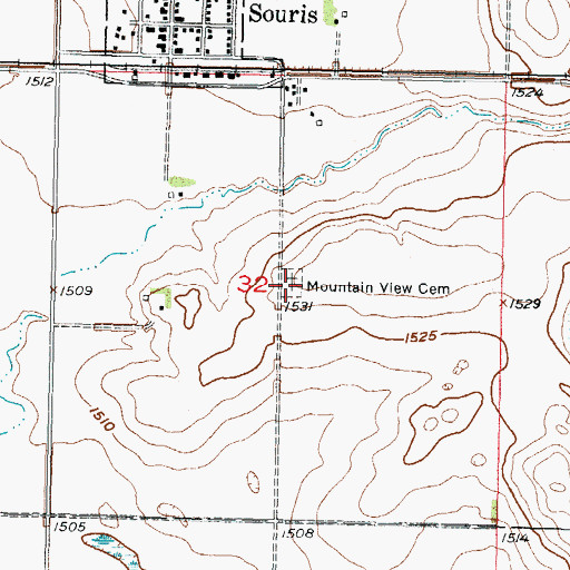 Topographic Map of Mountain View Cemetery, ND
