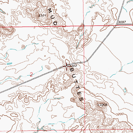Topographic Map of Mud Buttes, ND