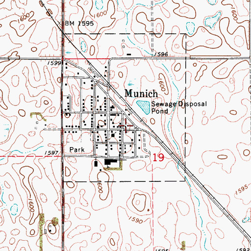 Topographic Map of Munich, ND