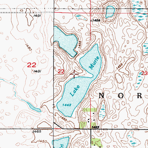 Topographic Map of Lake Murie, ND