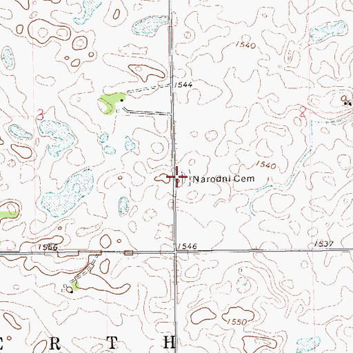 Topographic Map of ZCBJ Narodni Hrbitov Cemetery, ND