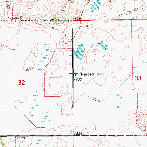 Topographic Map of Naroen Cemetery, ND