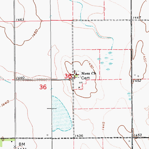 Topographic Map of Ness Church, ND
