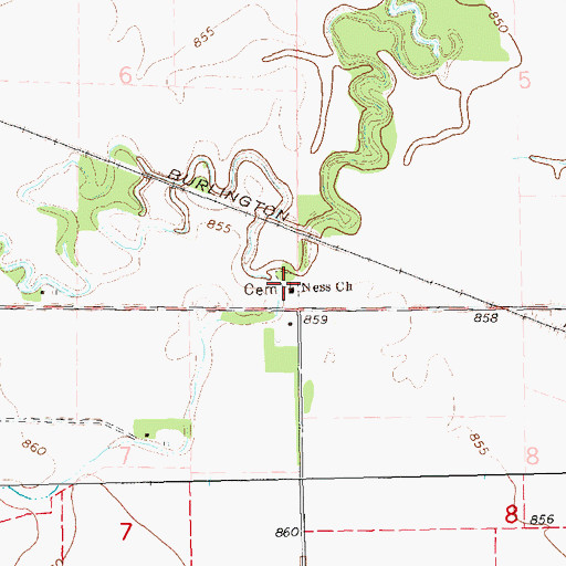 Topographic Map of Ness Church, ND