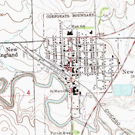 Topographic Map of New England, ND