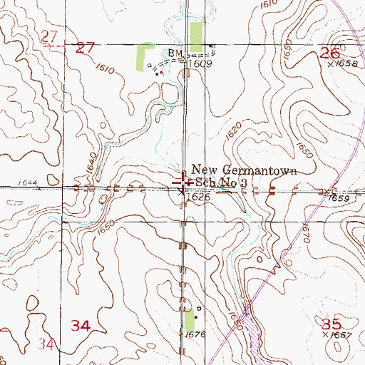 Topographic Map of New Germantown School Number 3, ND