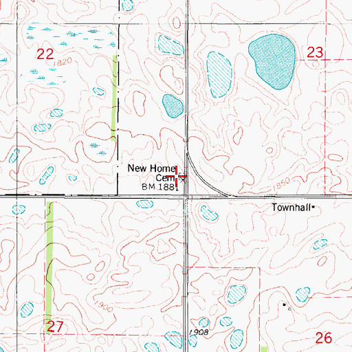 Topographic Map of New Home Cemetery, ND
