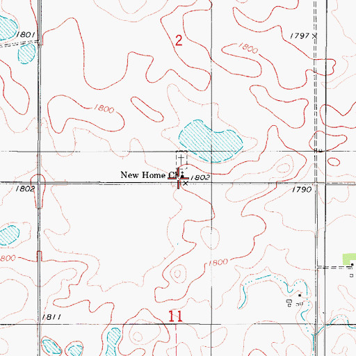 Topographic Map of New Home Church, ND