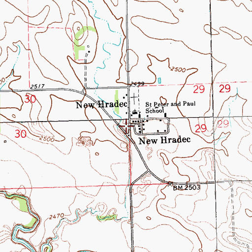 Topographic Map of New Hradec, ND