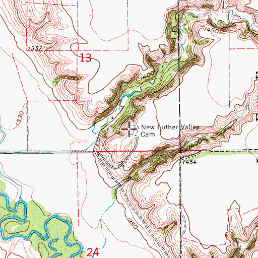 Topographic Map of New Luther Valley Cemetery, ND