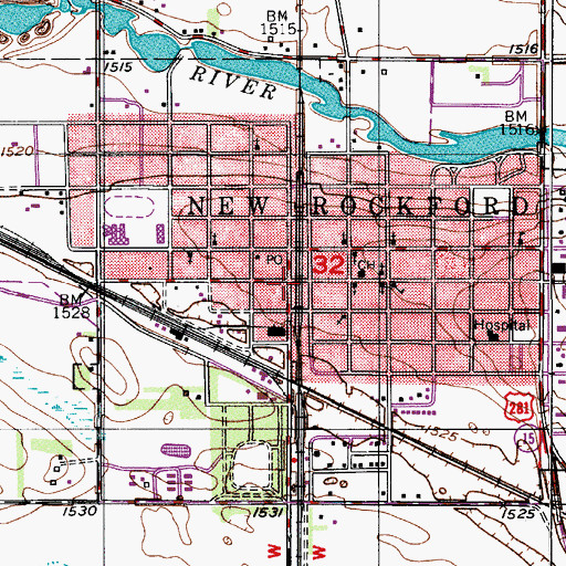 Topographic Map of New Rockford, ND