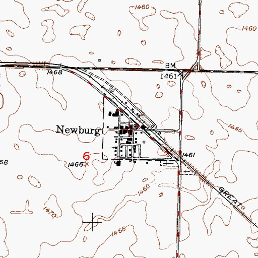 Topographic Map of Newburg, ND