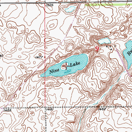 Topographic Map of Nine Lake, ND