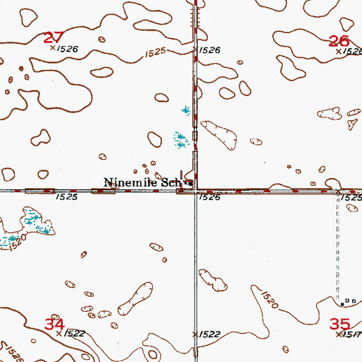 Topographic Map of Ninemile School, ND