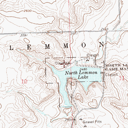 Topographic Map of North Lemmon Lake State Game Management Area, ND