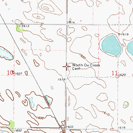 Topographic Map of North Ox Creek Cemetery, ND