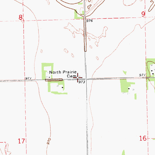 Topographic Map of North Prairie Cemetery, ND