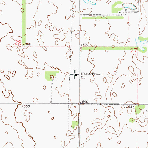 Topographic Map of North Prairie Church, ND