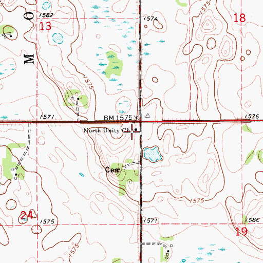 Topographic Map of North Unity Church, ND