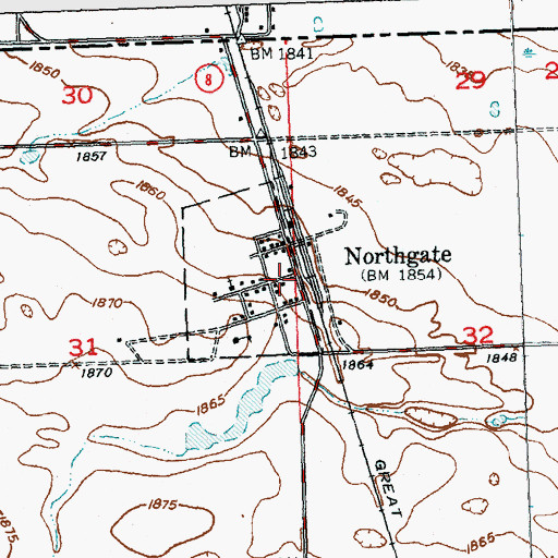 Topographic Map of Northgate, ND