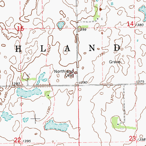 Topographic Map of Northland Cemetery, ND
