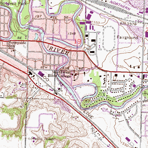 Topographic Map of Northwest Bible College, ND