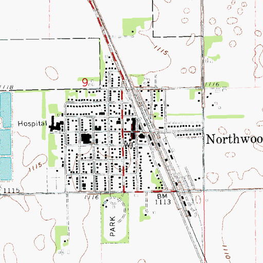 Topographic Map of Northwood, ND
