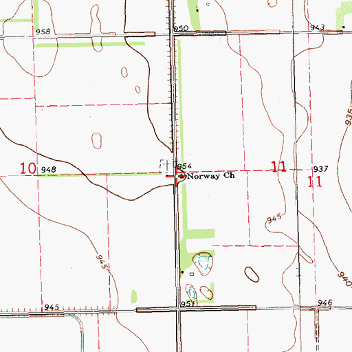 Topographic Map of Norway Church, ND