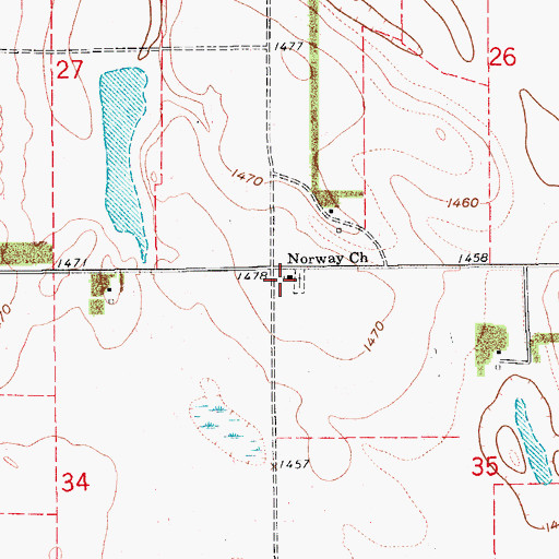 Topographic Map of Norway Church, ND