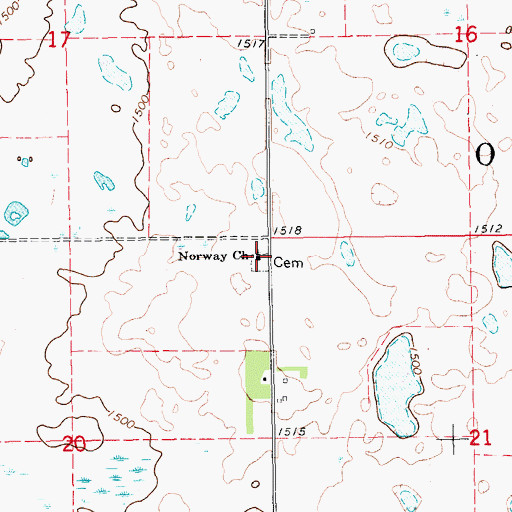 Topographic Map of Norway Church, ND