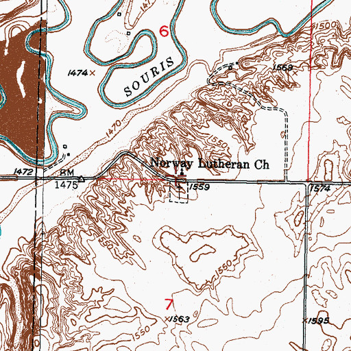 Topographic Map of Norway Lutheran Church, ND