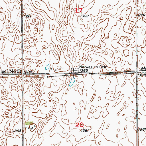 Topographic Map of Norwegian Cemetery, ND