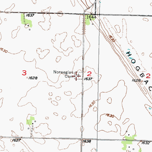 Topographic Map of Norwegian Cemetery, ND