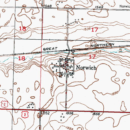 Topographic Map of Norwich, ND