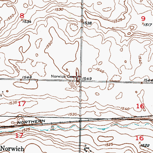 Topographic Map of Norwich Cemetery, ND