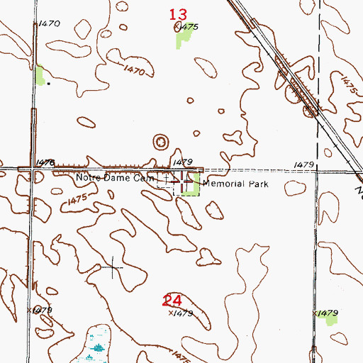 Topographic Map of Notre Dame Cemetery, ND