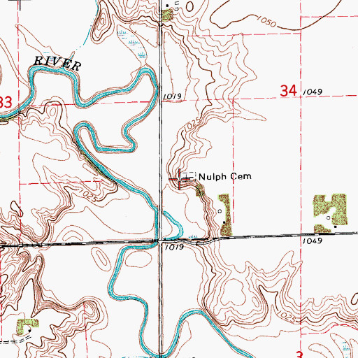 Topographic Map of Nulph Cemetery, ND