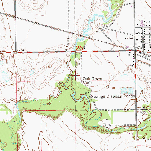Topographic Map of Oak Grove Cemetery, ND